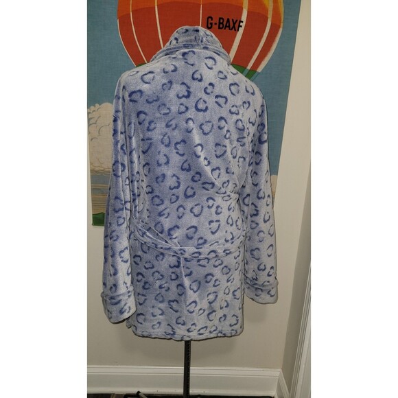 Women's Robe Short Plush Blue Hearts Pockets Soft Belted Plus Size 1x As-Is - Picture 2 of 7